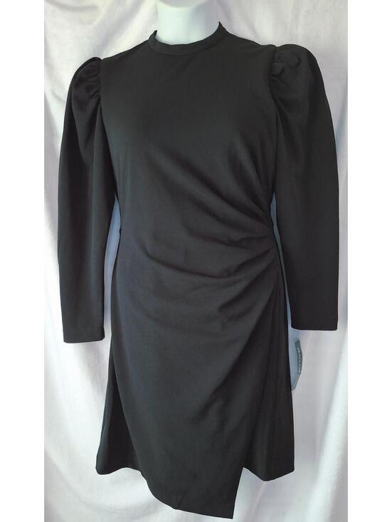 Dresses & Skirts - Clover & Sloane Blk Long Sleeve Mock Neck Side Ruched Asym Hem Women's Dress 10